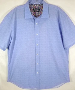 Bugatchi-Mens Short Sleeve-Casual Button Down Shirt-XL Extra Large-Blue-Slim Fit - Picture 1 of 7