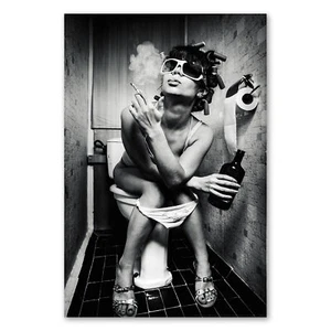 Postereck 0423 Poster Leinwand Party Girl, Schwarz Weiss Alkohol Rauchen Frech - Bild 1 von 7