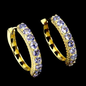 925 Sterling Silver Earrings Round Tanzanite Natural Gemstone Jewelry - Picture 1 of 14