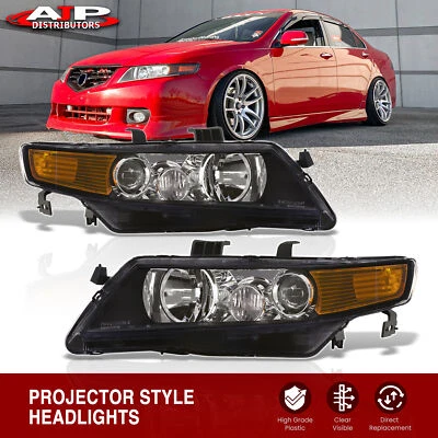 Black Amber OE Style Replacement Head Lights Lamps Pair For 2004-2008 Acura TSX - Image 1 of 4