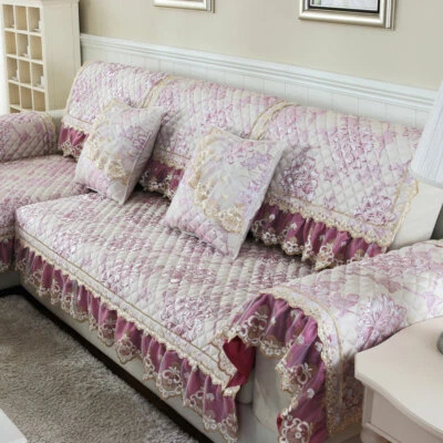 Fundas de sofá acolchadas florales de encaje para fundas seccionales de lino de sofá de 3/4 plazas Foto 1 de 4