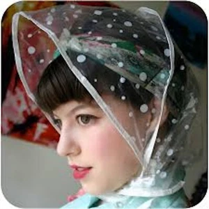 FRENCH 1960s WOMEN POCKET RAIN BONNET / HAT~WHITE POLKA DOTS~MADE IN FRANCE~NEW - Picture 1 of 9