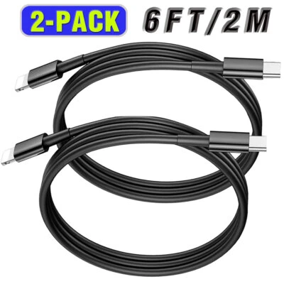 2x USB-C to iPhone Cable 6FT Fast Charge Cord For iPhone 14 13 12 11 XR SE iPad - Image 1 of 4