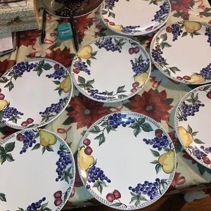 Cafe classico /8” salad plates/ set of 7/ Fruit pattern/ Japan - Picture 1 of 4