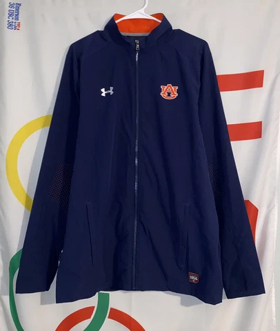 Under Armour Auburn Tigers Jacket Mens Medium Blue Football Full Zip Windbreaker Cover