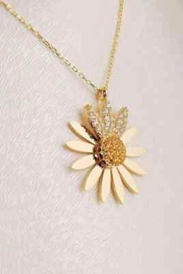 Daisy Flower Pendant 1Ct Round Lab Created Diamond 14K Yellow Gold Plated Silver - Image 1 of 4
