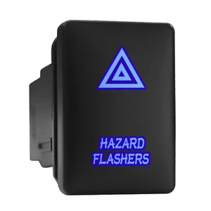 HAZARD FLASHERS Blue Backlit Switch Short Push Button 1.28"x 0.87" (Fit: Toyota) - Picture 1 of 6