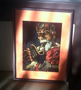 Auffälliges Öl auf schwarzem Samt lateinamerikanischer Mann rauchender Zigarrenlook! - Bild 1 von 4