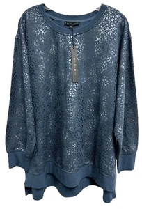 Jane & Delancey Women's Pullover Top Animal Print Long Sleeve Plus Size 1X Navy - Picture 1 of 8