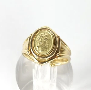 18k Yellow Gold Cameo Aphrodite Love Beauty Cigar Band Cuff Ring 6.5'' Italy - Picture 1 of 7