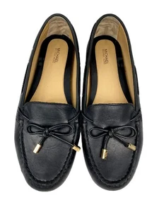 Michael Kors Daisy Moccasin Black Leather Flats Loafers Bow Shoe Sz 9.5 - Picture 1 of 10
