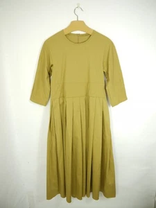 'S Max Mara Dress Gold Yellow Midi 3/4 Sleeve Pleated Tie Waist Size 8 - Picture 1 of 5