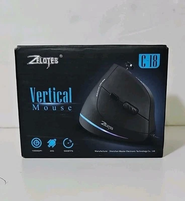 Zelotes C-18 Ergonomic Vertical  USB RGB Gaming Mouse. New In Box - Image 1 of 4