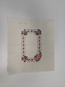 Cross Stitch Completed Floral Frame Embroidery Pink Vint Cottagecore Shabby Chic - Picture 1 of 5