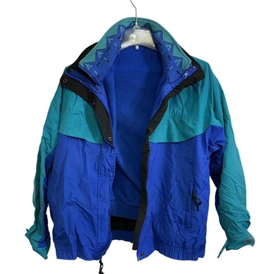 Chaqueta de colección Hunt Club para hombre grande azul verde azulado 3 en 1 cremallera forro polar esquí años 90 Foto 1 de 4
