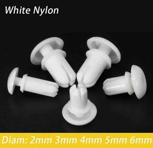 Weiße Kunststoff Nylon Nieten Trim Clips Befestigungen für Lochdurchmesser 2 mm 2,5 mm 3 mm - 6 mm - Bild 1 von 51