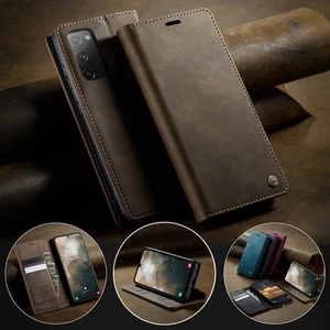 Genuine Leather Wallet Case Card Flip Cover for Samsung S20/S21/S23/S24/S25 FE - Picture 1 of 22