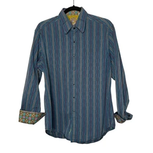 Robert Graham Long Sleeve Striped Shirt Men Size M Cotton Button Blue Purple - Picture 1 of 9