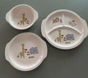 Juego de 3 platos infantiles Hayoko Japón animales de zoológico jirafa elefante león conejito - Imagen 1 de 6
