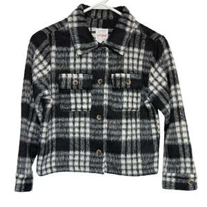 Cat & Jack Black & White Plaid Shirt Jacket Kids Large (10/12) Button Front - Picture 1 of 6