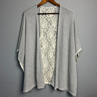 Cárdigan Kimono Cato Negro Blanco Frente Abierto Encaje Espalda Victoriano XL Femenino Boho Foto 1 de 4