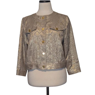 Ruby Rd Women's 8 Box Jacket Metallic Gold Snake Print Button Front 3/4 Sleeve - Image 1 of 4