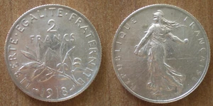 France 2 Francs 1918 Semeuse Silver Free Ship Wrld Franc Frcs Frc Cent Cents - Picture 1 of 3