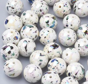10 METALLIC 'AB' 14mm ACRYLIC ROUND BEADS LARGE HOLE 2.5mm TOP QUALITY ACR135 - Picture 1 of 2