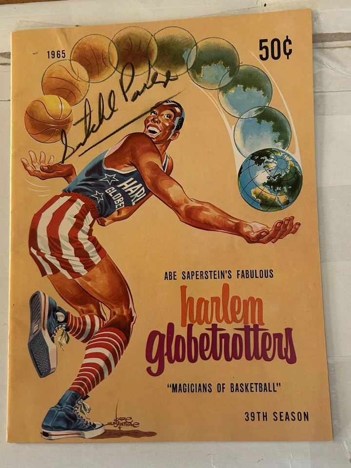 Satchel Paige 1965 Harlem Globetrotters Autographed Program Very Rare With COA! - Image 1 of 4