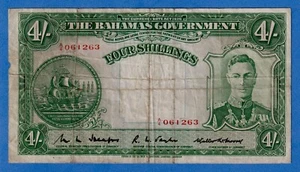 Bahamas 4 Shillings 1936 P-9b Circulated Banknote - King George VI A/4 061263 - Bild 1 von 3