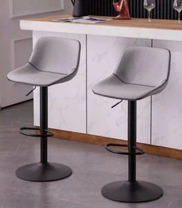 Bar Stools Set of 2 Swivel Grey Faux Leather - Picture 1 of 9