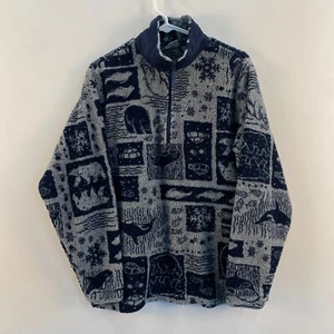 Columbia Boys 18/20 Fleece Sweatshirt Blue 1/4 Zip Whale Polar Bear Pockets - Picture 1 of 9