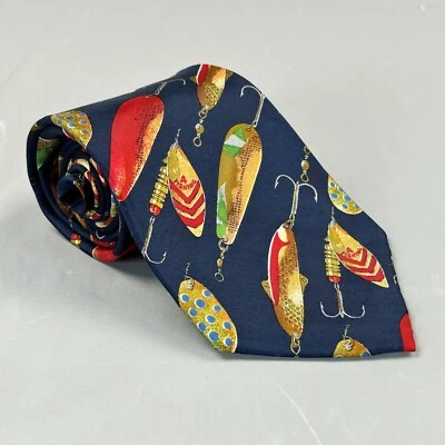 老式 Eddie Bauer 领带蓝色鱼饵野营垂钓者礼物男式 — 第 1/4 张图片