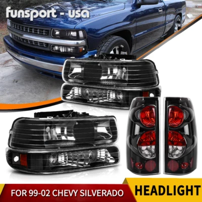 Headlights w/ Bumper Lights + Tail Lights Set for 1999-2002 Silverado 1500/2500 - Image 1 of 4