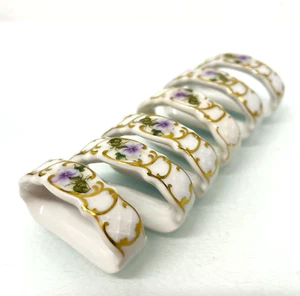 Lindner Porcellana Violets 6 Anelli Tovaglioli Oro Moliere - Foto 1 di 6