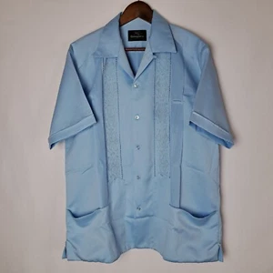 Gongora Guayaberas Hemd Herren 42 Blau Knopfleiste Kurzarm Bestickte Falten - Bild 1 von 17