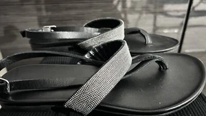 INUOVO Sandals Black Leather Shine Strap Size 37 US 6.5 - Picture 1 of 4