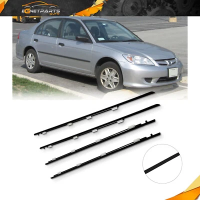 For 2001-2005 Honda Civic 4 Door 4PC Door Window Molding Weatherstrip Seal Belt Foto 1 de 4