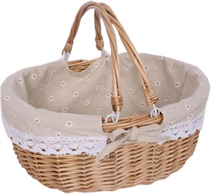 Hand Woven Basket with Handle, Wicker Picnic Basket, Flower Girl Storage Basket, - Picture 1 of 12