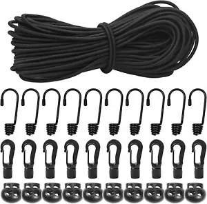 3/16"Bungee Shock Cords with Hooks,98 Feet Elastic Nylon Cords Kayak Stretch - Picture 1 of 6