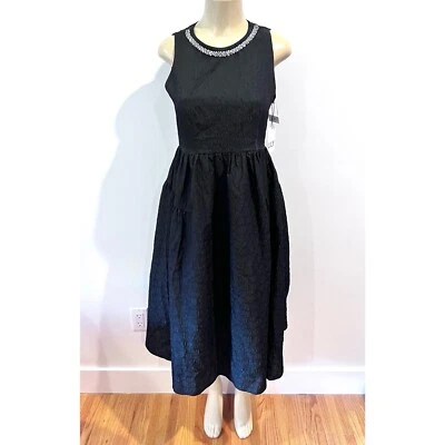 Novo Vestido Jacquard Elegante Lily Embelezado Tamanho M Preto Midi Sem Mangas Linha A - Imagem 1 de 4