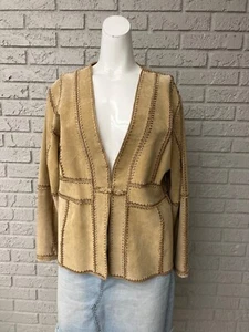S.M.H. Chaqueta de gamuza y ganchillo tostado vintage para mujer talla M - Imagen 1 de 9