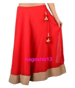 Indian Long Skirt, Bollywood Skirt, Red Skirt With Golden Border, Dance Skirt