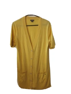 Eddie Bauer Womens Christine Short Sleeve Cardigan Sweater Size M yellow - Picture 1 of 10