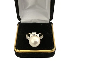 Anillo de oro 14 K de diamantes de perlas de 12 mm del Mar del Sur talla 7 - Imagen 1 de 4