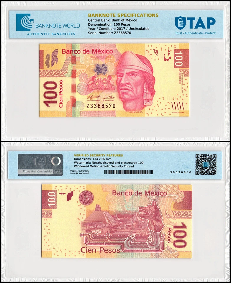 Mexico 100 Pesos, 2017, P-124be, UNC, Series BE, Authenticated Banknote - Image 1 of 1