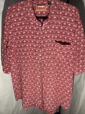 Wrangler Hero Men’s XLT Aztec Southwestern Silk Button Up Shirt Red Short Sleeve - Image 1 of 4