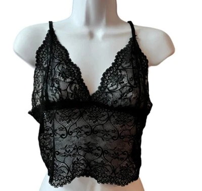 Sutiã Bralette Transparente de Renda Preta Top Alças Ajustáveis Sexy Whimsigoth XL Fada - Imagem 1 de 4