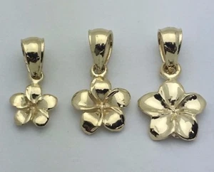 14k Yellow Gold Hawaiian Plumeria Flower Pendant Sizes Small Medium Large - Picture 1 of 10