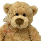 Gund Manni Teddy Bear Soft Tan Honey Brown Plush #15015 Plaid Bow Euc